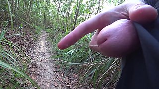 PENIS FLASH IN FOREST: Sporty milf caught me jerking off and laughs at my huge cumshot