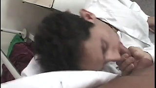 Two bisexual male nurses get naughty with a young babe at the doctor's