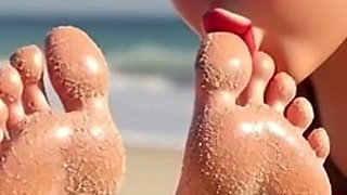 Fat Woman Licking Sandy Feet of Skinny Girl - Beach Humiliation