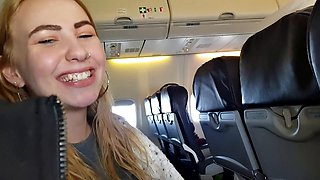 Blonde Big Tits POV: Public Airplane Handjob and Blowjob