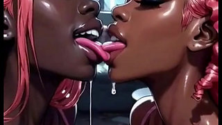 Beautiful Lesbians Tongue and Kiss Fetish, Ai Animation
