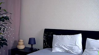Amateur young brunette enjoys dildo on solo masturbation