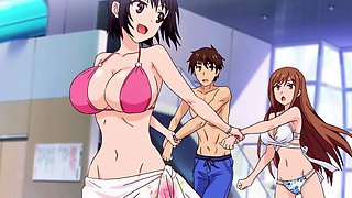 Hentai step beauty sits deep for fast bare bounce on bench
