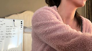 Russian brunette busty camgirl masturbating on webcam