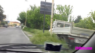 Driving and Revving in Black Pumps on Bare Foot