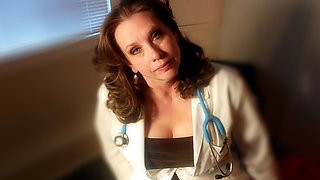 Full Scene! a Sexy Mature MILF Doctor Examines a Young Man and His Curved Cock