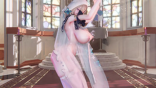 Featured Aponia - Nun with Phone Number Striptease, White Stockings, Plump Big Butt, Nipple Piercings, Jiggling Big Tits