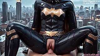 Batman fucks Batgirl hard on Gotham rooftop - 3D comic sex with huge cock and creampie