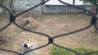 Amateur Brazilian Couple: Naughty Wife Flashing Naked in Front Yard
