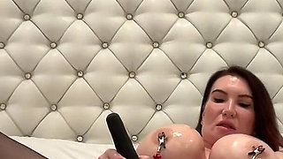 Big Tits Nipple Clamps Oiled up Rough Play