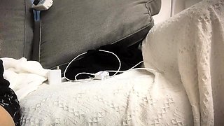 Cute amateur asian web cam girl playing with her toy