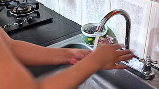 The Cleaning Girl Almost Naked Doing the Toilet