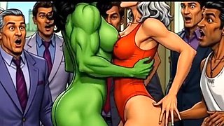 Slutty She-Hulk Nude Cartoon Lesbian Fuck with Muscular MILF in HD