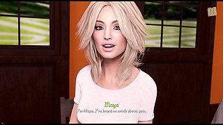 Playful hot blonde with big boobs in a visual novel adventure