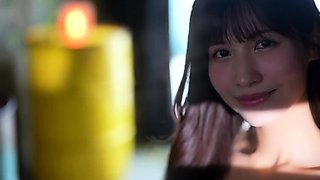 Asian girl in stockings fingered giving footjob rubbing cock
