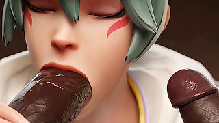 Tracer & Kiriko - Big Black Cock Sloppy Blowjob & Cowgirl 3D Animation