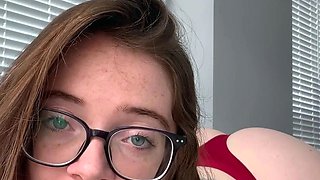 Horny Redhead in Red Thong Teases with Dirty Talk, Ass