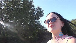 Brunette Mesmerizes with Outdoor Park Date Passion