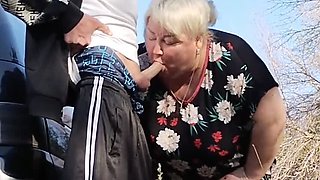 MILF Mother-in-Law Holds My Dick While I Pee Then Sucks It Deep Throat in Public