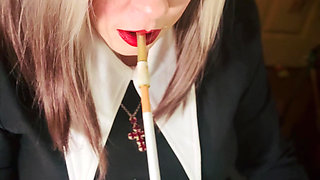Cute Catholic Girl Tina Snua Smoking A Cork Cigarette - Lots Of Dangles And Snap Inhales