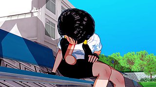 Videl from Dragon Ball Z in a 3D manga adult scene