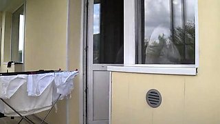 Plump Neighbor Spied on Balcony: Big Ass in White Panties PAWG MILF