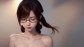 Anime babe teases her big boobs, rides a cock and takes a cumshot