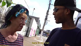 Granny with Big Asshole Takes Monster BBC Rough in Van