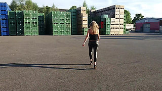 Granny Walking Outside in Black Leggins