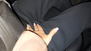 Mature stepmom teases her stepson in the car, with her sexy legs in stockings
