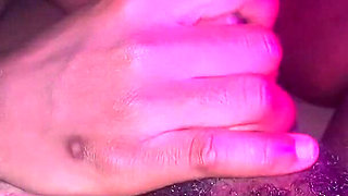 Getting Toe Clenching in Head in Sexy Pink Lighting by Horny Ebony Teen Close up