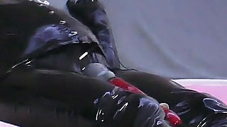 Latex Drone with Estim and Magic Wand Vibrator Masturbation