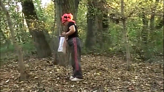 Mature couple playing after picnic