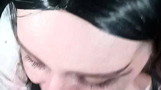 Homemade amateur riding cock cumshot swallow in lingerie