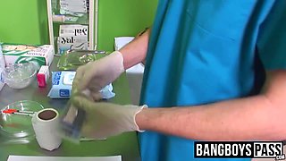 Bareback after pleasant blowjob for male jock nurse