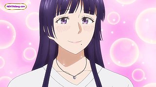 Tiny guy overwhelmed by tall athletic anime giantess babes