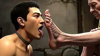 Male Slave Licking 90 Year Old Granny Wrinkled Feet - Horny Mistress