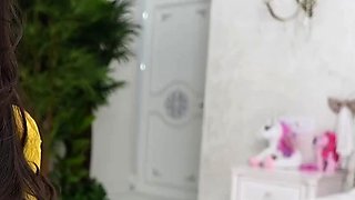 First time amateur brunette solo with dildo