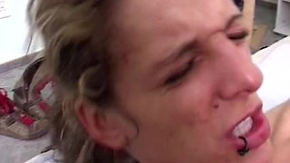Blonde MILF Legs Spread Wide for Intense Threesome with Double Penetration & Creampie