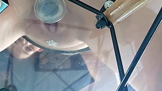 Close up translucent dildo fucking