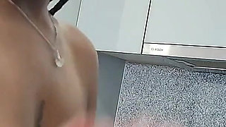 Ass Buttcrack Top Less Ebony Maid Cleaning the Kitchen
