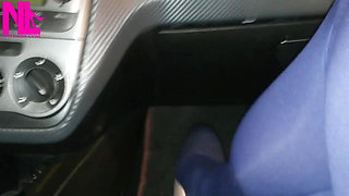 Dangling and Shoeplaying in Blue Pantyhose and Blue Flats on a Gas Station