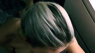 Big-Titted Blonde Teen's Deepthroat Bathroom Blowjob