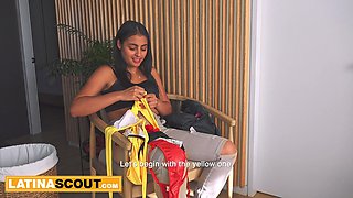 Sexy Natural Latina Lingerie Model Strips For The Big Boss & Gets Hired