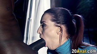 Babe takes big black cock in her tight asshole