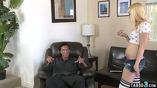 Blonde teen has to fuck daddys big cock