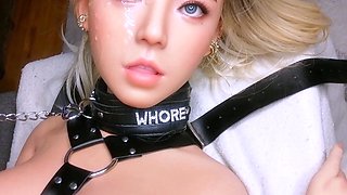 Blonde petite big boobs sex doll get face fucked