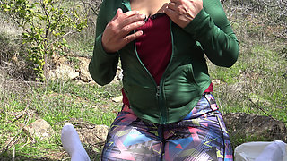 Public Voyeur Gets Lucky Handjob From a Horny Mature Cuckold Wife
