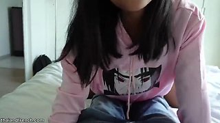 Thai teen lets me nut in her mouth while I work