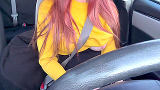 Italian Big Tits MILF Flashing Her Juicy Boobs While Driving Around Horny Af